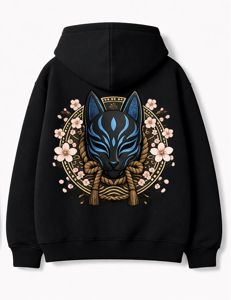 Kitsune Streetwear Hoodie black with blue logo