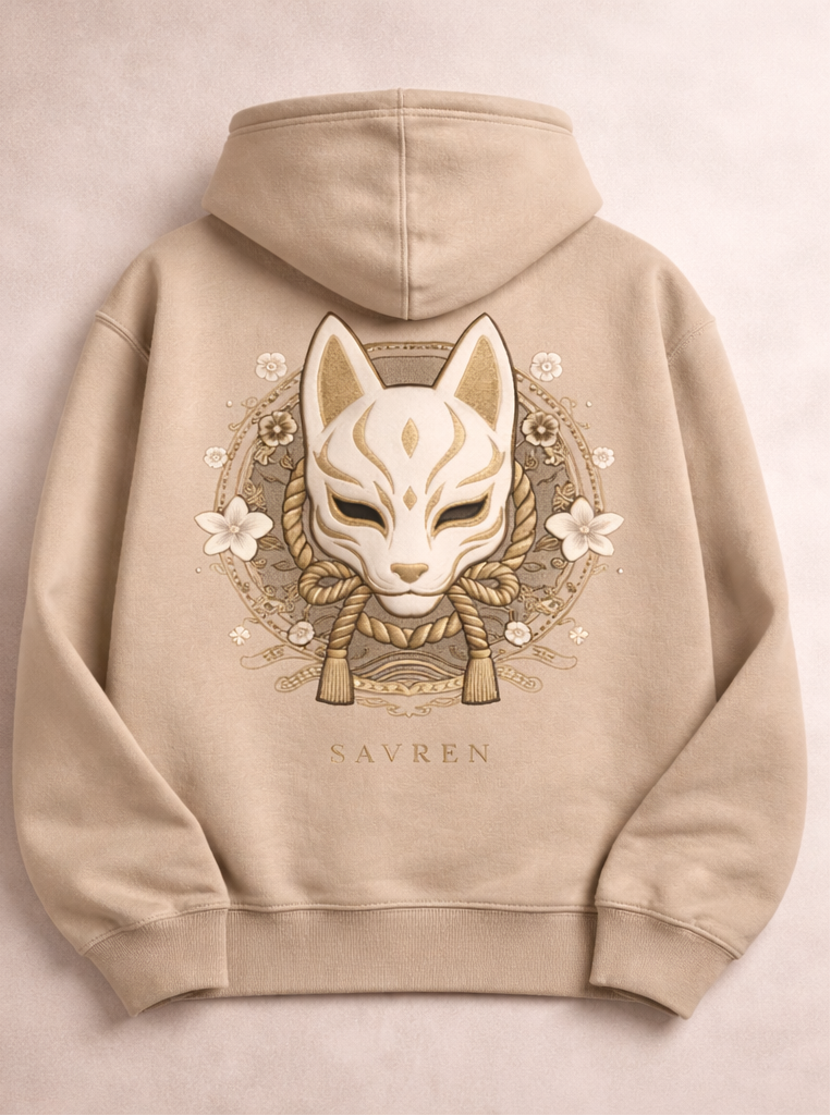 Kitsune Streetwear Hoodie Beige