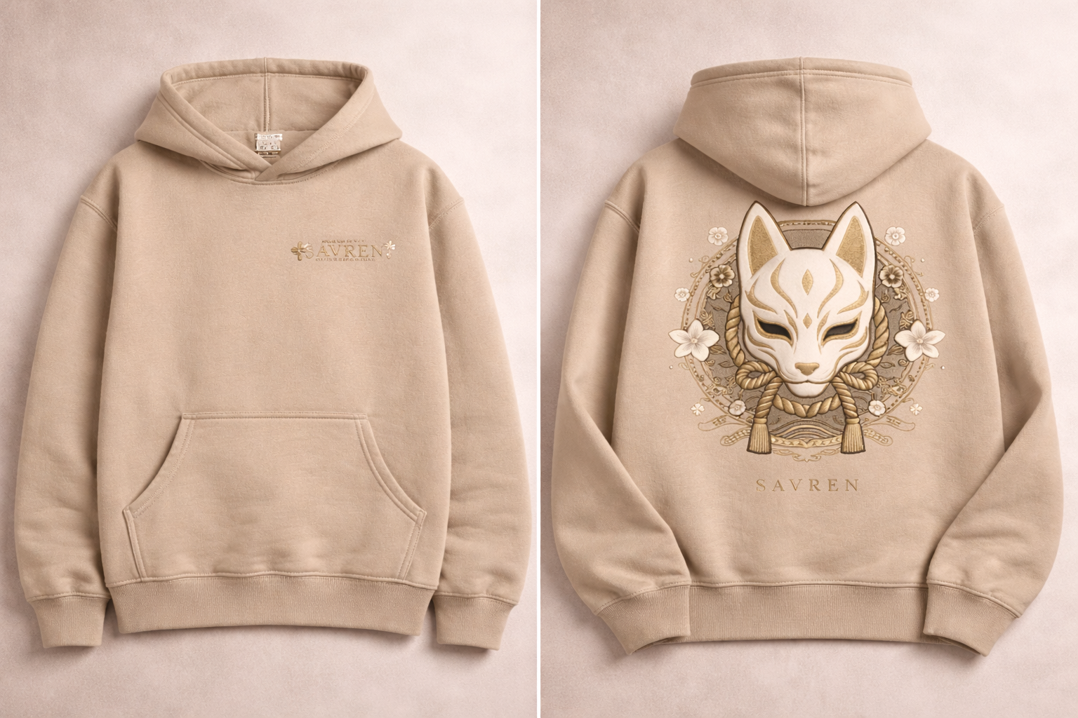 Kitsune Streetwear Hoodie Beige